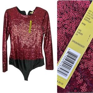 Gianni Bini Sequin Bodysuit Wine L